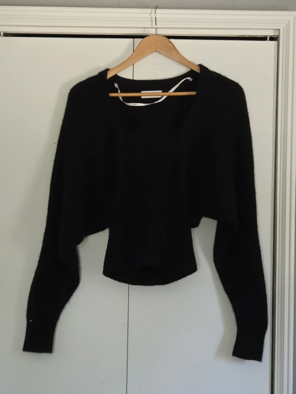 NAADAM Wool Cashmere Black Square-Neck Knit Cardigan